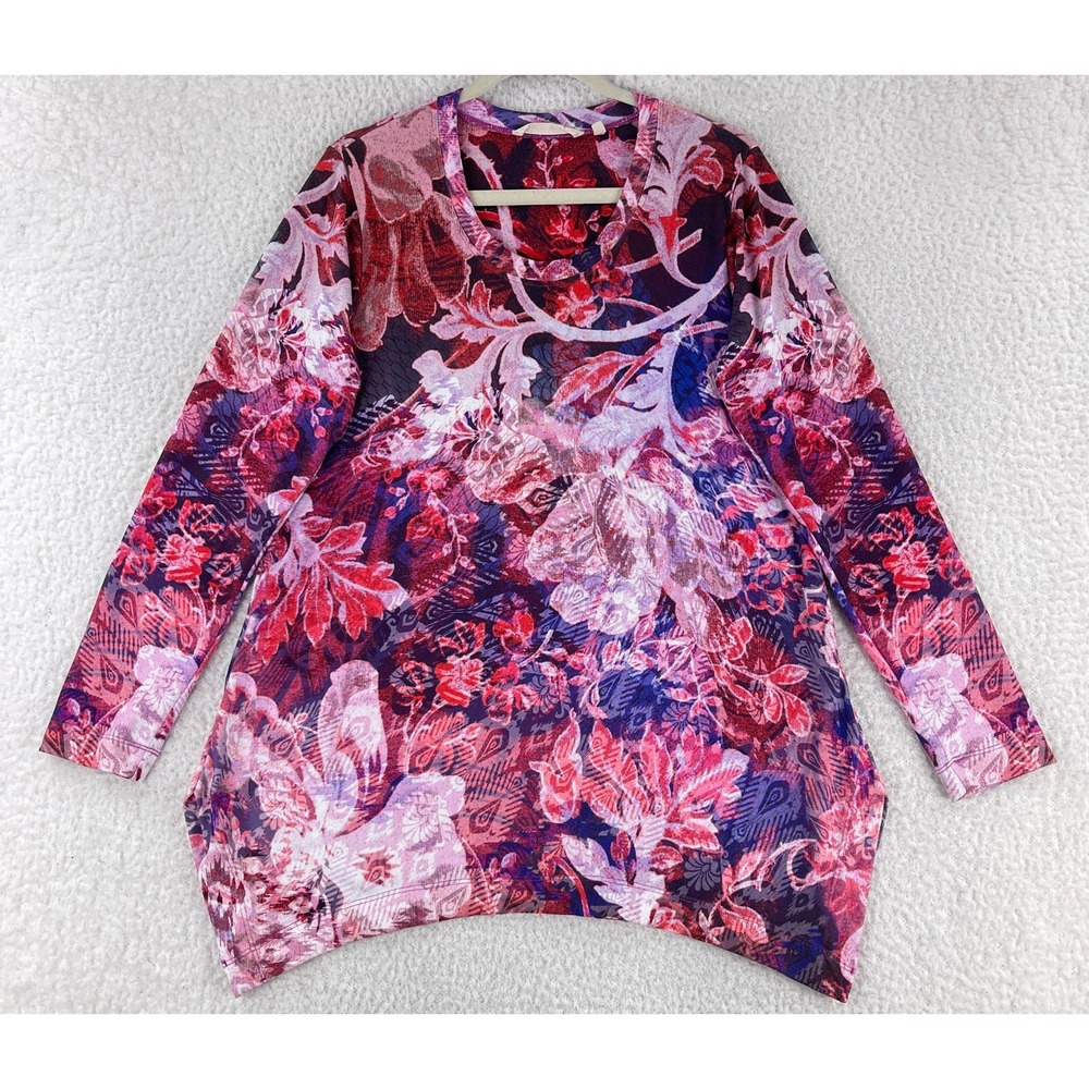Soft Surroundings Pink Floral Meritage Tunic Shirt‎ Womens Long Sleeve Size M